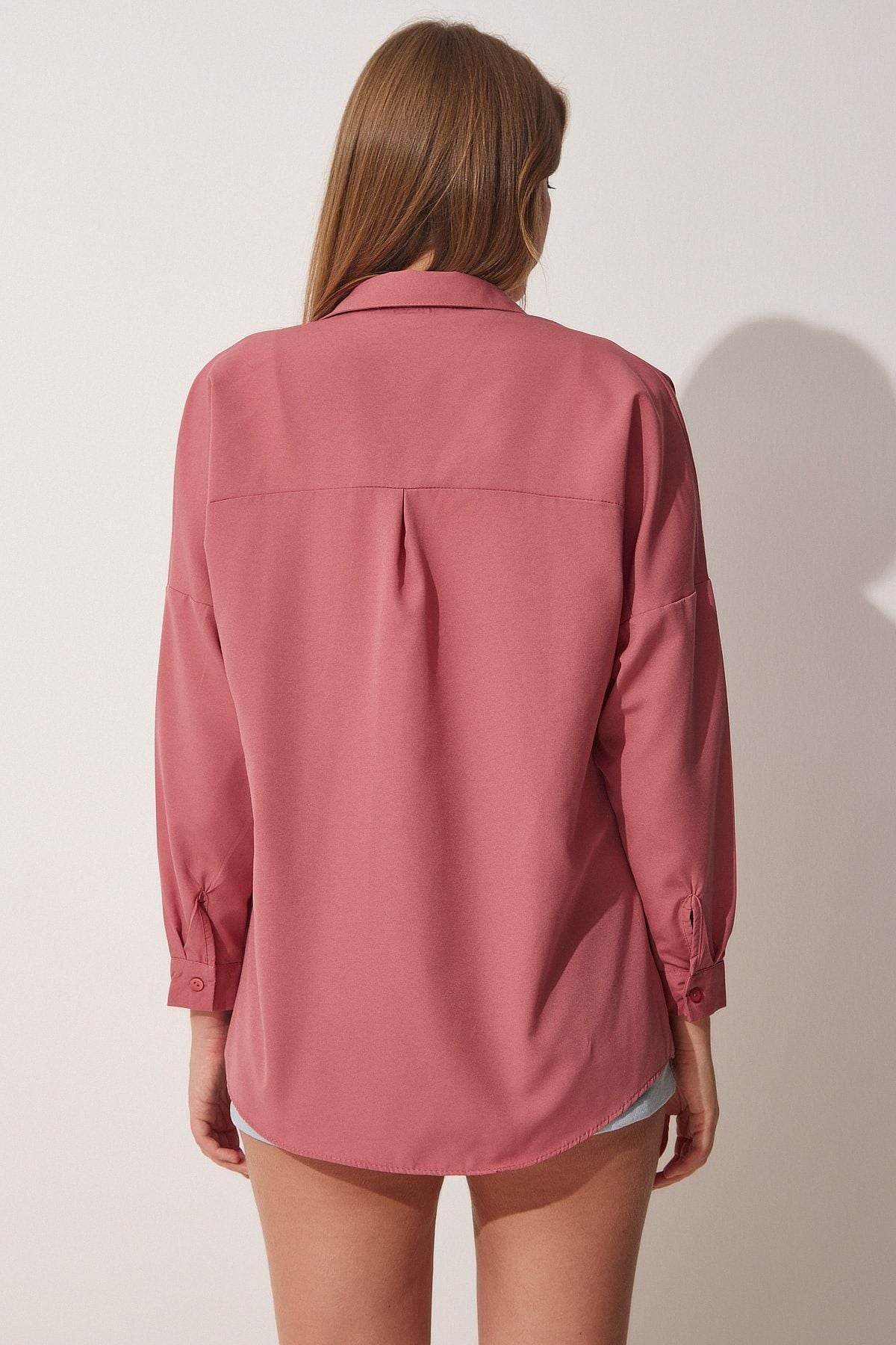 Koyu Gül Kurusu Oversize Uzun Basic Gömlek DD00842