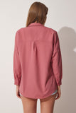 Koyu Gül Kurusu Oversize Uzun Basic Gömlek DD00842