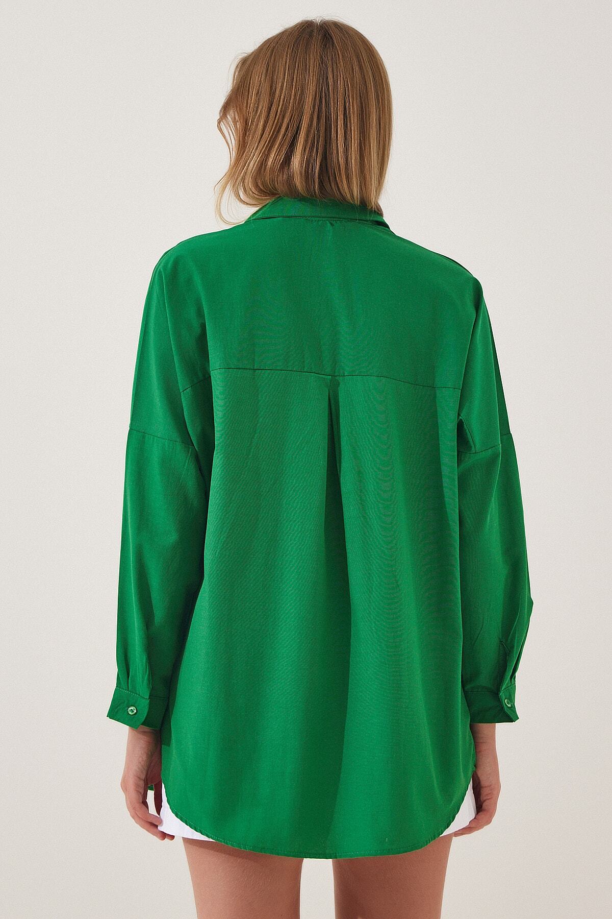 Canlı Yeşil Oversize Uzun Basic Gömlek DD00842
