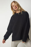 Siyah Fermuar Detaylı Şardonlu Örme Sweatshirt UB00148