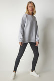 Gri Fermuar Detaylı Şardonlu Örme Sweatshirt UB00148