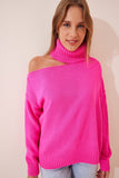 Pembe Cut Out Detaylı Balıkçı Yaka Triko Kazak PN00068