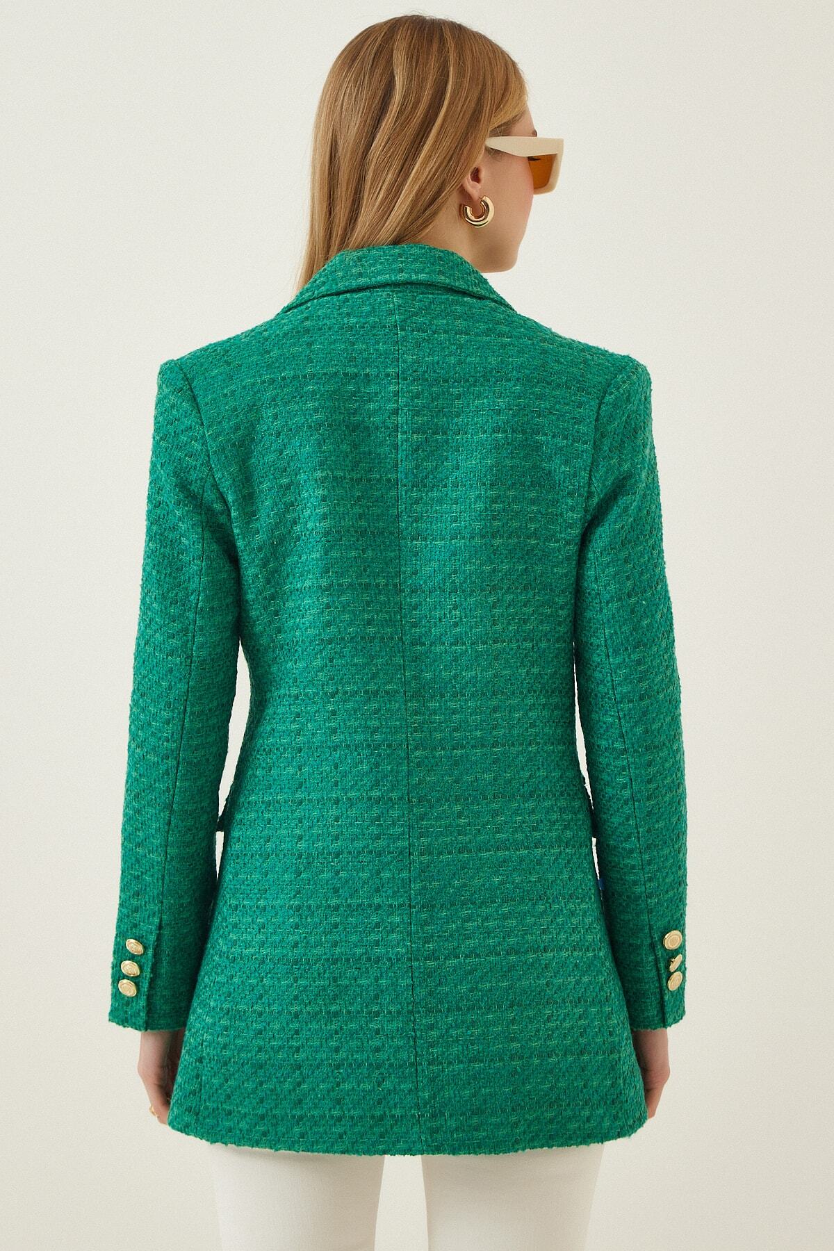 Yeşil Düğmeli Blazer Tüvit Ceket WF00004