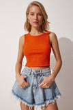 Oranj Halter Yaka Crop Örme Bluz  DZ00030