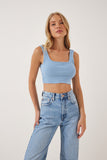 Gök Mavi Askılı Fitilli Crop Örme Bluz GT00030
