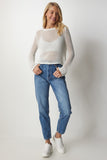 Krem Simli Ajurlu Transparan Triko Bluz BV00091