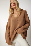 Bisküvi V Yaka Oversize Basic Triko Kazak MX00130