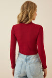 Bordo Fitilli Balıkçı Yaka Crop Örme Bluz GT00059