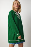Yeşil V Yaka Oversize Uzun Triko Kazak  BP00140