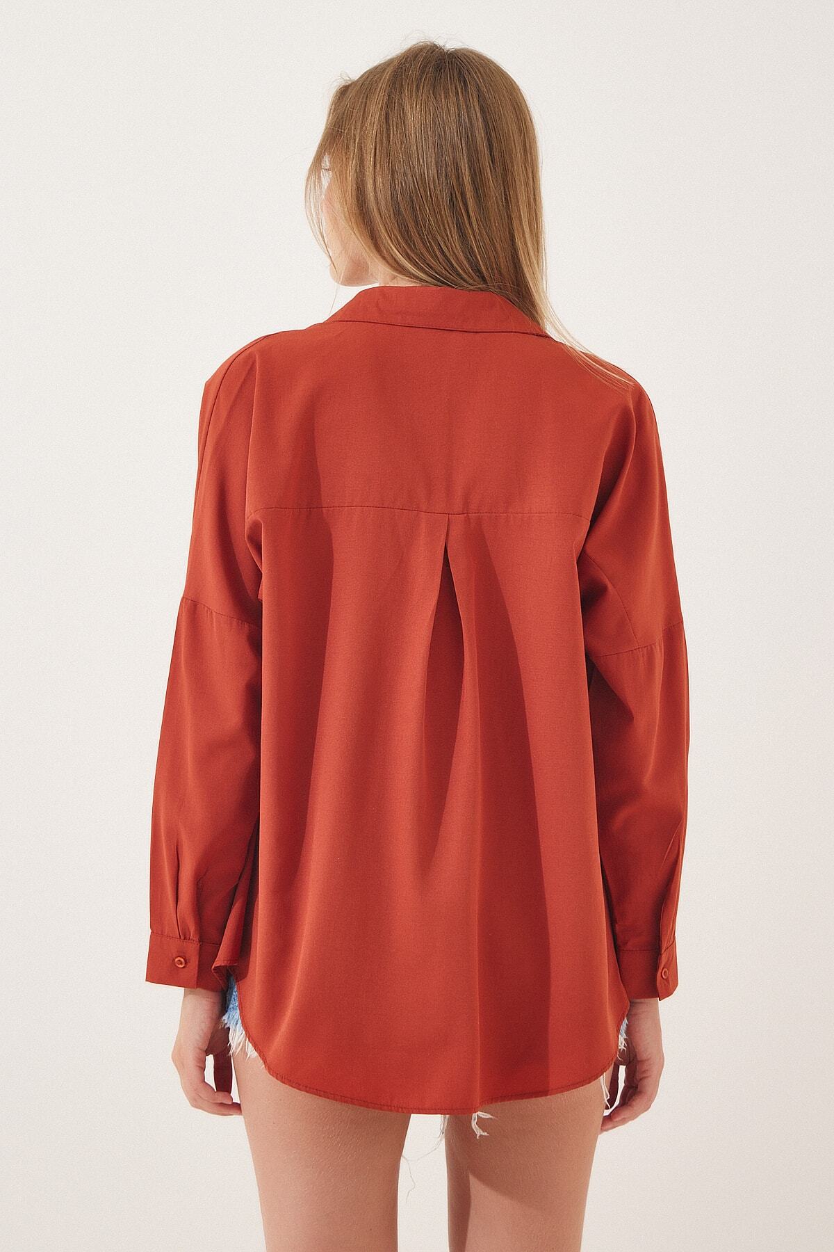 Kiremit Oversize Uzun Basic Gömlek DD00842