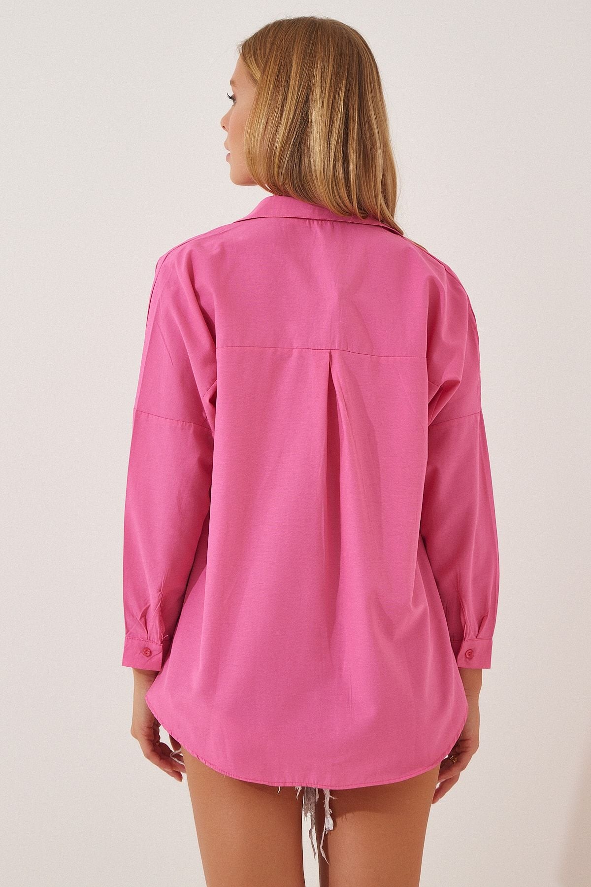 Canlı Pembe Oversize Uzun Basic Gömlek DD00842
