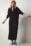 Siyah Fitilli Oversize Triko Elbise DD01251