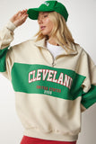 Krem Yeşil Blok Renkli Baskılı Oversize Sweatshirt HF00439