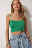 Yeşil Mavi İkili Askılı Crop Triko Bluz PN00072