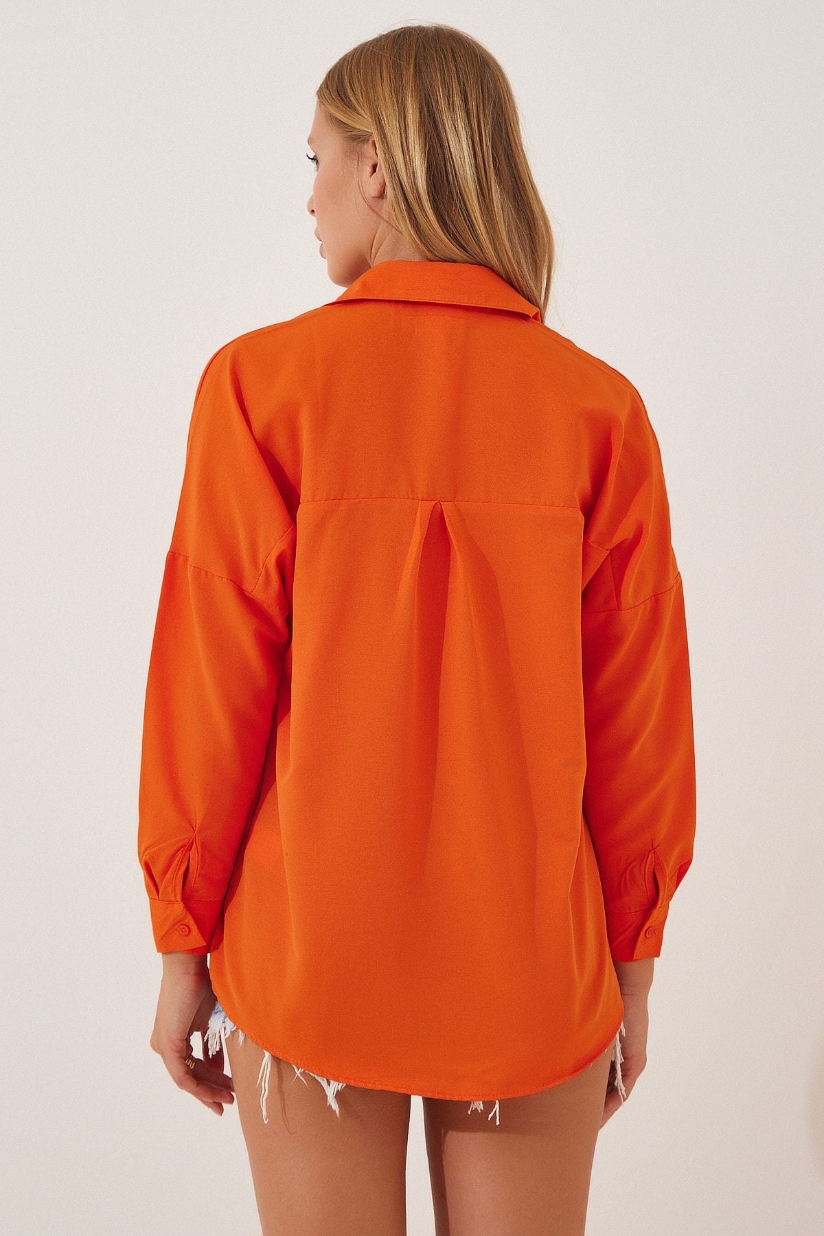 Canlı Oranj Oversize Uzun Basic Gömlek DD00842