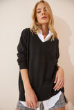 Siyah V Yaka Oversize Triko Kazak  BV00003