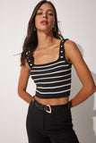 Siyah Çizgili Crop Triko Bluz YY00138
