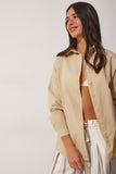 Koyu Krem Oversize Uzun Basic Gömlek  DD00842