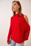 Kırmızı Cut Out Detaylı Oversize Triko Kazak AS00015