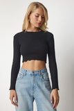 Beyaz Siyah Fitilli 2'Li Paket Triko Crop Bluz CE00085