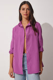 Orta Lila Oversize Uzun Basic Gömlek  DD00842