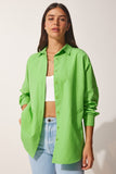 Orta Yeşil Oversize Uzun Basic Gömlek  DD00842