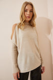 Bej Cut Out Detaylı Oversize Triko Kazak AS00015