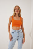 Oranj Askılı Fitilli Crop Örme Bluz GT00030