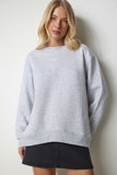 Gri Arkası Fermuarlı Şardonlu Örme Sweatshirt UB00146