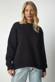 Siyah Arkası Fermuarlı Şardonlu Örme Sweatshirt UB00146
