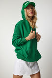 Yeşil Kapüşonlu Şardonlu Basic Sweatshirt SM00153