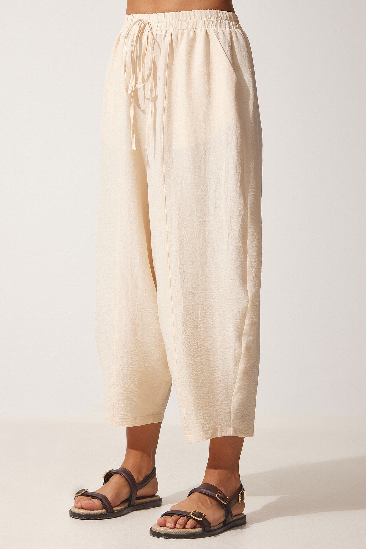 Krem Cepli Ayrobin Şalvar Pantolon OH00046