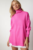 Pembe Balıkçı Yaka Oversize Triko Kazak BV00084