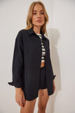 Siyah Arkası Düğmeli Oversize Poplin Gömlek DD01103