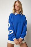 Mavi Baskılı Oversize Sweatshirt HF00440