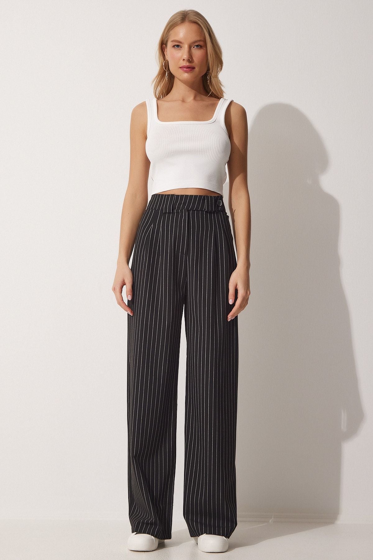 Siyah Pilili Bol Paça Pantolon GK00008