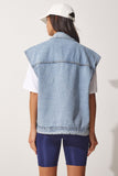 Mavi Büyük Cepli Oversize Denim Yelek RV00111