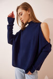 Lacivert Cut Out Detaylı Oversize Triko Kazak AS00015