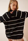 Siyah Çizgili Oversize Uzun Triko Kazak YY00087