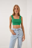Yeşil Askılı Fitilli Crop Örme Bluz GT00030