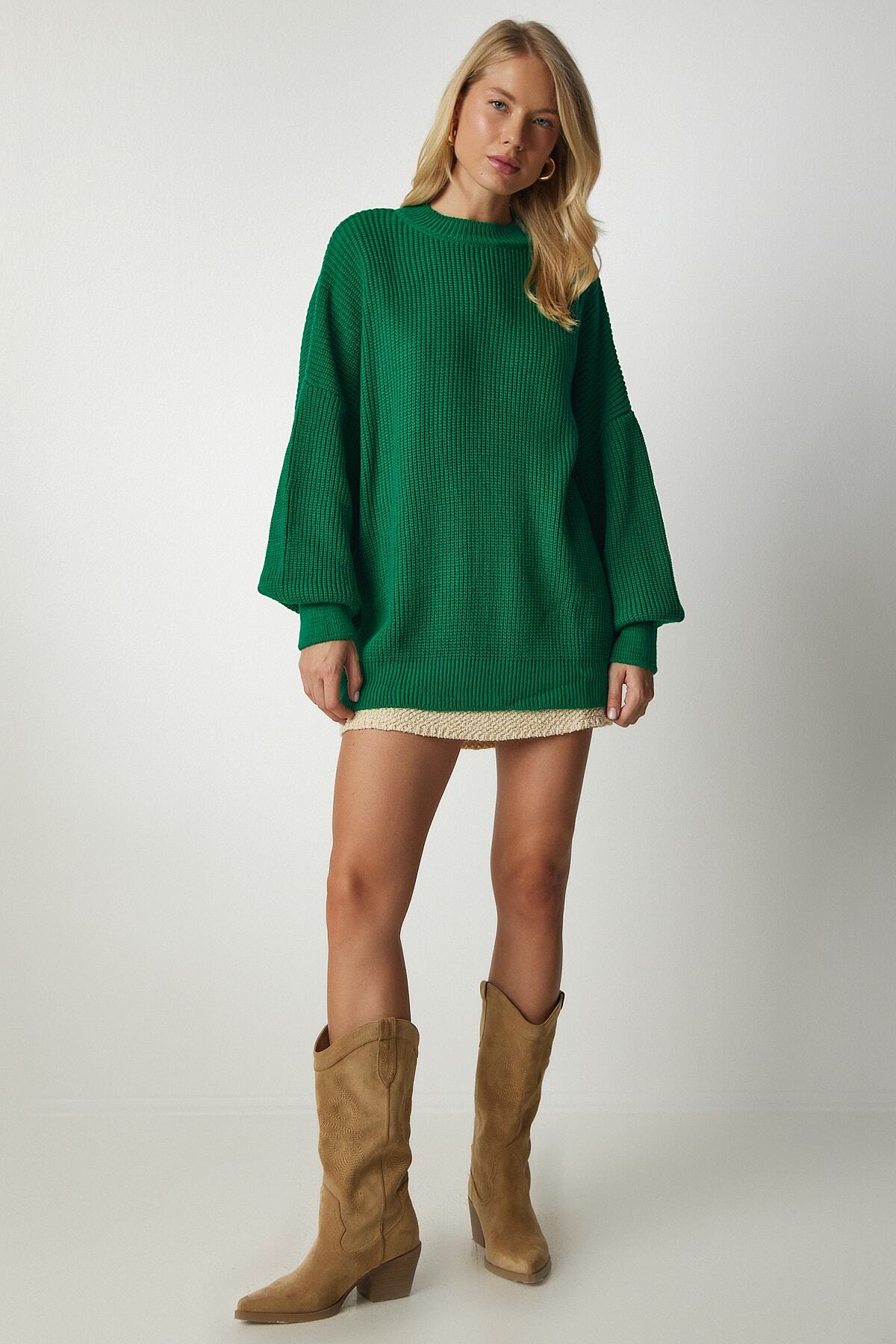 Koyu Yeşil Oversize Basic Triko Kazak mx00126