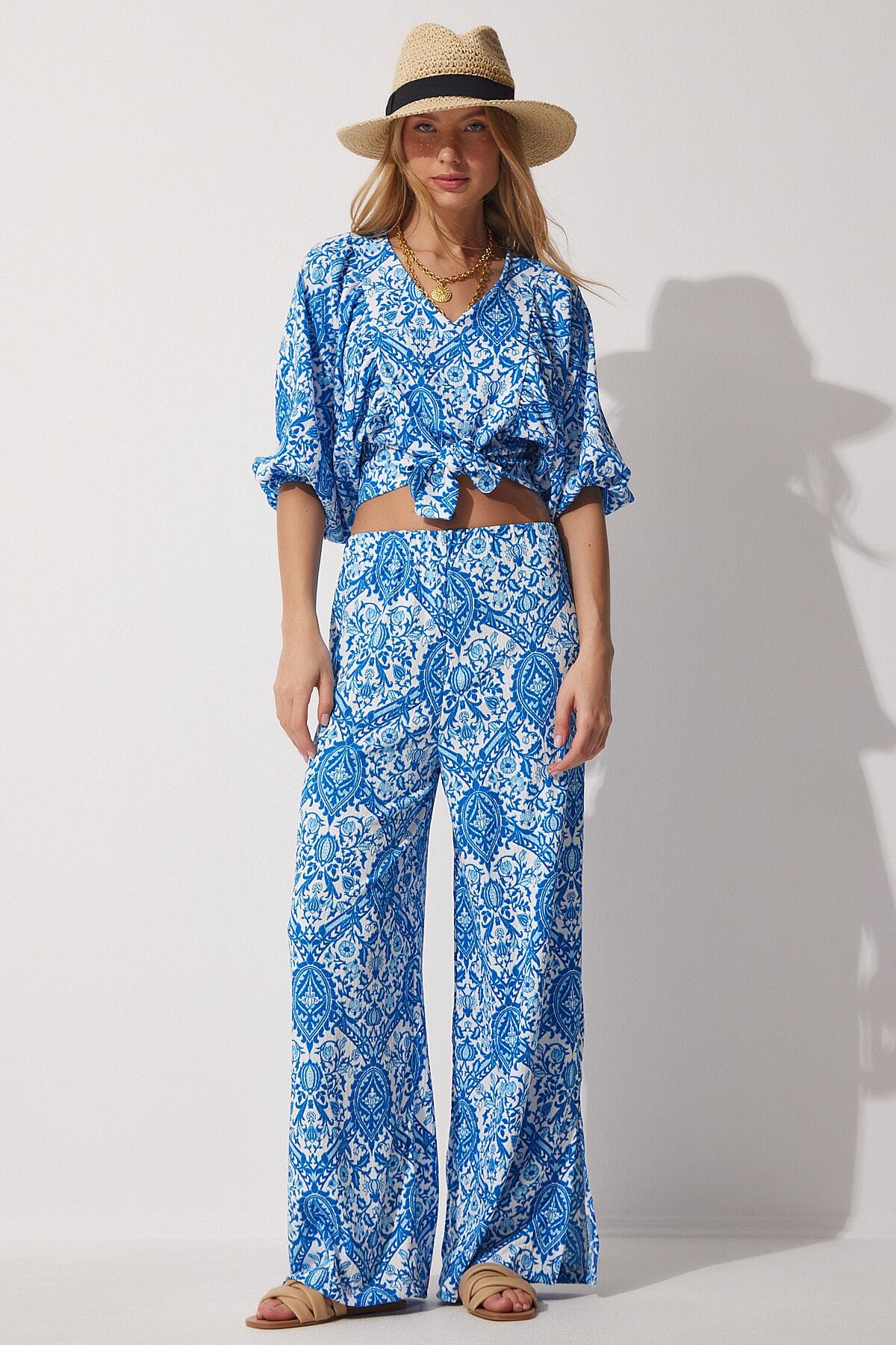 Mavi Desenli Bluz Bol Pantolon MC00161