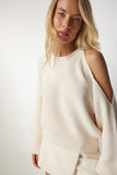 Krem Cut Out Detaylı Triko Kazak PN00081