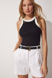 Kontrast Şeritli Halter Yaka Crop Bluz