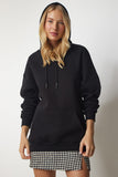 Siyah Kapüşonlu Örme Sweatshirt EW00001