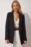 Siyah Düğmeli Blazer Tüvit Ceket WF00023