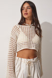 Krem Ajurlu Crop Triko Bluz MC00186