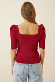 Bordo Kare Yaka Fitilli Crop Bluz GT00007