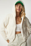 Krem Kapüşonlu Fermuarlı Polar Sweatshirt MC00216