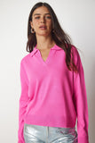 Fuşya Polo Yaka Basic Kazak bv00094